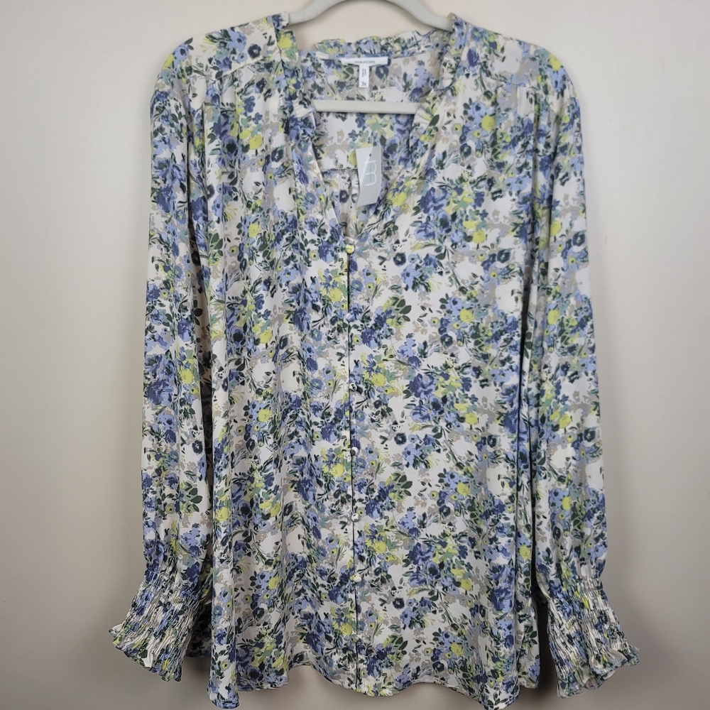 NWT Maurice's Yellow/Blue Floral Button Down Blouse size 3X